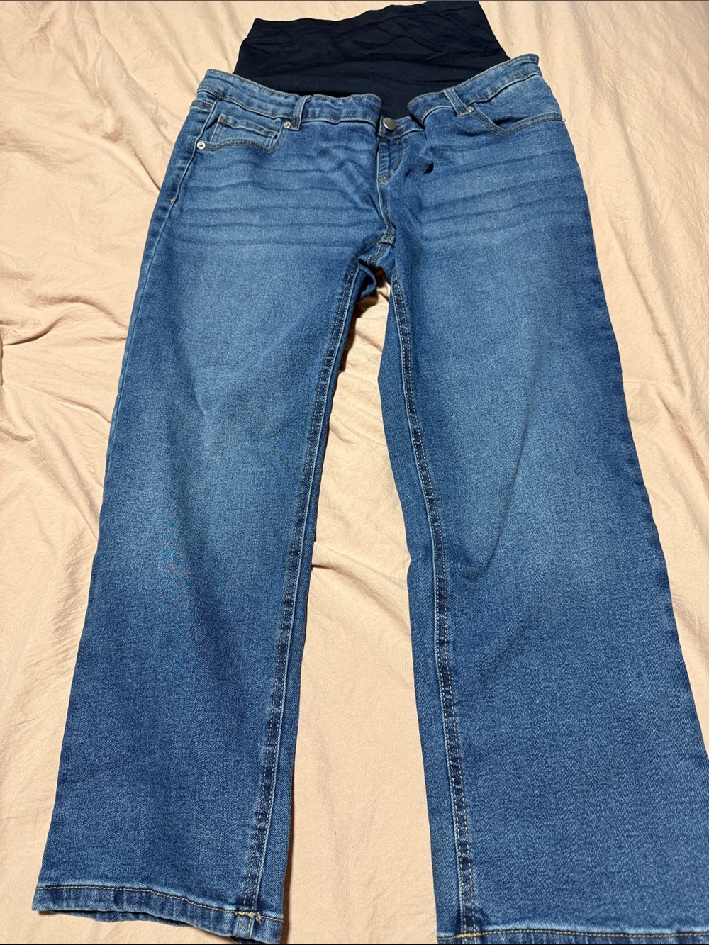 Time and Tru Blue Flare Maternity Jeans with Black Stretch Panel